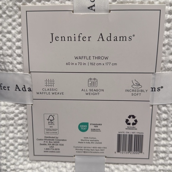 Jennifer Adams All Season Classic Waffle Weave Throw 60” x 70”  White - Picture 3 of 8